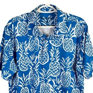 Chubbies Performance Golf Polo Mens‎ M Blue Pineapple Print Stretch Wicking